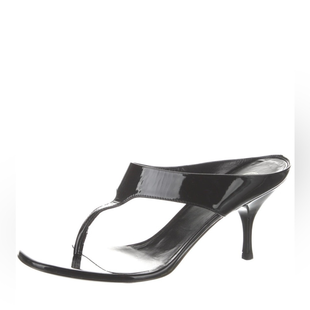 Prada Black Women's Patent Leather T-Strap Sandals